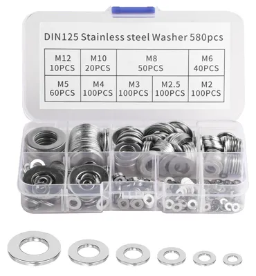 Produktbild von Satz mit 580 Unterlegscheiben, Gehäusescheiben aus Edelstahl, flache Metallscheiben für Schrauben, M2, M2,5, M3, M4, M5, M6, M8, M10, M12