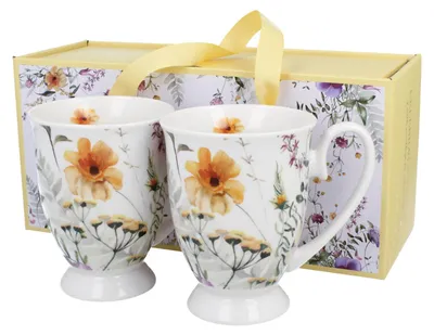 Produktbild von DUO 2er-Set Becher PANSY mit Fuß, 340 ml, New Bone China Porzellan, in Geschenkbox