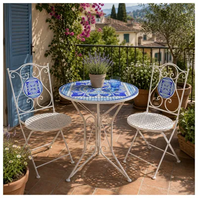 Produktbild von Sitzgruppe Metall Creme Santorin Tisch mit 2 Stühlen Balkon Set