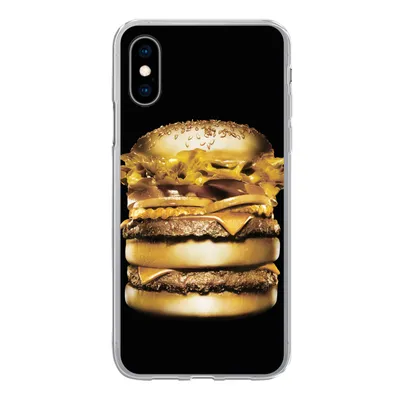 Produktbild von MuchoWow® Handyhülle Schutzhülle Hülle für iPhone X Goldener Hamburger auf schwarzem Hintergrund. Silikon Softcase Handy Hülle - Handyhülle