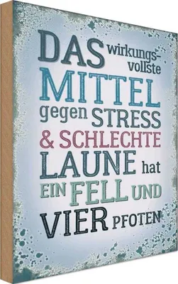 Produktbild von vianmo Holzschild 18x12 cm Mittel gegen Stress hat 4 Pfoten Spruch Zitat