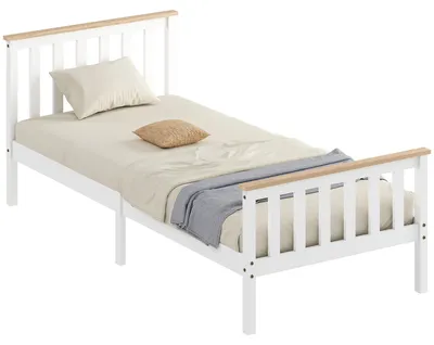 Productafbeelding van Eenpersoonsbedframe, houten bedframe, opbergruimte onder het bed, natuurlijk hout, wit