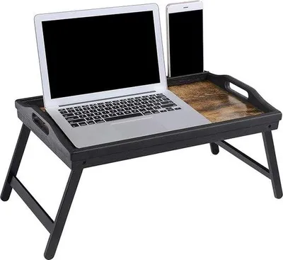 Produktbild von Bettisch mit Klappmechanismus, Klappbettisch, Klappbrett für Bett - Frühstückstisch mit Klappbeinen 30x50x26 cm