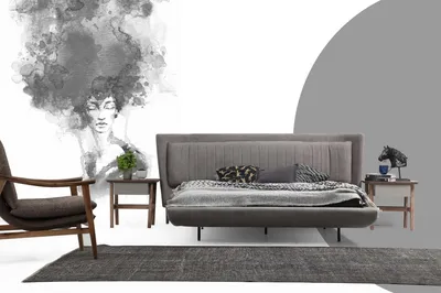 Immagine prodotto di Camera da letto set letto matrimoniale comodini grigio set 3pcs tessuto