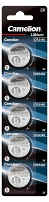 Produktbild von 5x Knopfzelle Knopfbatterie Lithium CR2450 Camelion Blister Verpackung Batterie