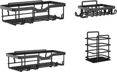 Produktbild von Famanu Duschcaddy Set 4-teilig mit 12 Haken - bohrfrei, selbstklebend, rostfreier Badezimmer Organizer