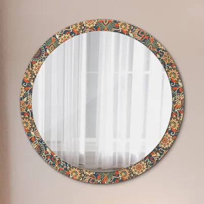 Produktbild von Spiegel - Mirror zum Wandspiegel Schlafzimmer – Schminkspiegel- vintage blumen illustration- Ø100cm