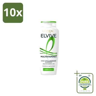 Obrázok produktu pre 10 kusov šampónu L'Oréal Paris Elvive Multivitamines 2 v 1, objem 250 ml – veľké balenie