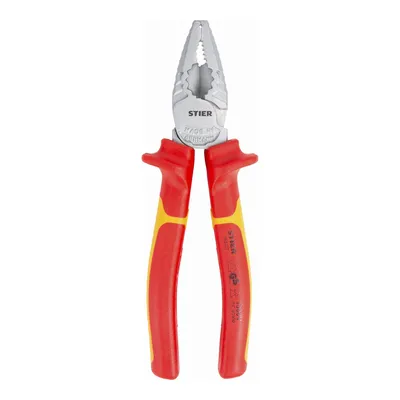 Produktbild von STIER Kraft-Kombinationszange, VDE-, Länge 180 mm, Multifunktionale Greifzange, Klemmzange, Biegezange, Schneidzange, eckig, integrierter Ringschlüssel