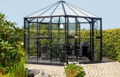 Produktbild von Vitavia Gewächshaus-Pavillon "Juno 9000" inkl. Stahlfundament schwarz 9,0 m² 3 mm ESG, 6 mm HKP