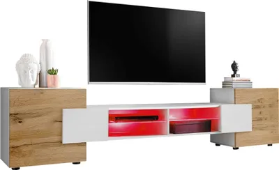 Produktbild von Komodee | TV-Schrank mit 2 Türen Merano | Korpus Weiß Matt Frontfarbe Wotan und Weiß , LED RGB