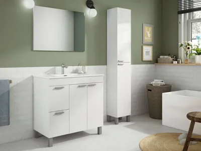 Immagine prodotto di Dmora Mobile Sottolavabo Aracth 80x80x45h cm Bianco Lucido, Specchio Incluso Apertura Soft Close