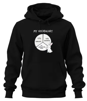 Productafbeelding van Mijn woordenschat: 49% sarcasme, 49% vloeken, 2% intellect.Hoodie, zwart, maat XXL