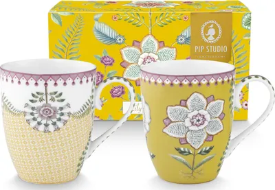 Produktbild von PIP STUDIO Lily&Lotus Yellow Henkelbecher Large 0,365l Set2