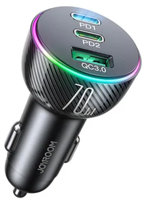 Produktbild von Joyroom Autoladegerät 70W mit 3 Anschlüssen: Usb, 2 X Usb C Schwarz