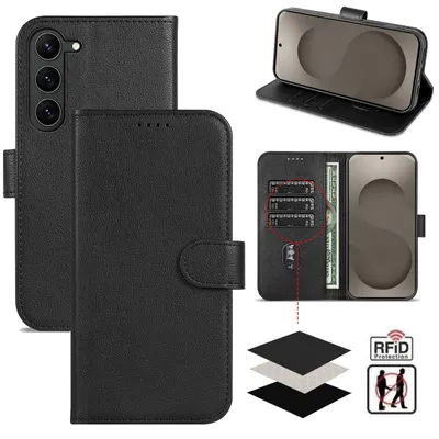 Produktbild von RFID Hülle für Samsung Galaxy S26+ Handyhülle Wallet Case Kartenfächern Schwarz