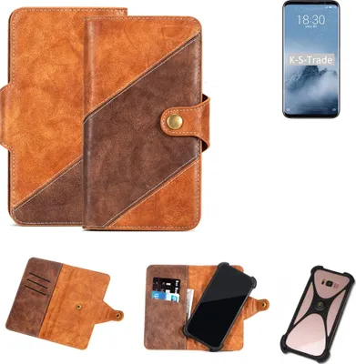 Produktbild von K-S-Trade Handy-Hülle Schutz-Hülle Bookstyle Case Wallet-Case kompatibel mit Meizu 16th Handy Cover Bumper Kantenschutz Smartphone dunkelbraun braun