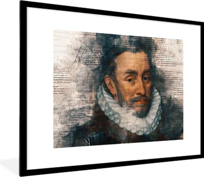 Produktbild von MuchoWow® Gerahmtes Poster Wilhelm von Oranien - Adriaen Thomasz - Collage 80x60 cm - Poster mit Schwarzem Bilderrahmen Wandposter Rahmen Foto Bilder - Schlafzimmer-Dekorationen - Fotoposter