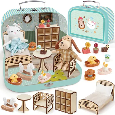 Produktbild von Solidchoice – Tragbares Puppenhaus mit Holzmöbeln