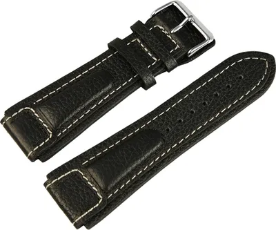 Produktbild von Echtleder-Uhrenarmband, schwarz, weiße Naht, 20 mm - 24 mm