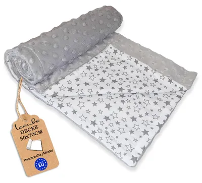 Produktbild von LEANBE Babydecke 50x70cm doppelseitig Minky/Baumwolle Grau Minky - Sterne