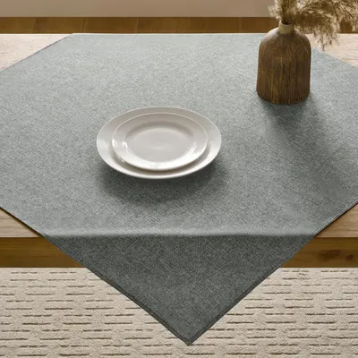 Zdjęcie produktu dla Ścierełka stołowa 100x100 cm, szara, imitacja lnu, wodoodporna, mikrofibra, do użytku na zewnątrz