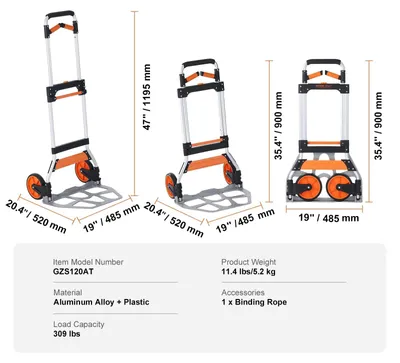 Produktbild von Steekwagen - Transportkarren - Transportwagen - Lagerwagen - Plattformwagen - Handkarren mit Teleskopgriff