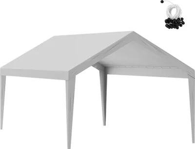 Image de SucceBuy Abri de remplacement pour voiture, 12' x 20', toile de tente de garage résistante, étanche et protégée contre les UV, installation facile avec des sangles, gris (couverture supérieure uniquement, cadre non fourni)