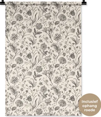 Produktbild von MuchoWow® Wandteppich Wandbehang Blumen - Muster - Grau 60x90 cm Tapisserie Dekoration Wandtuch - Foto-Teppich - Abwaschbar