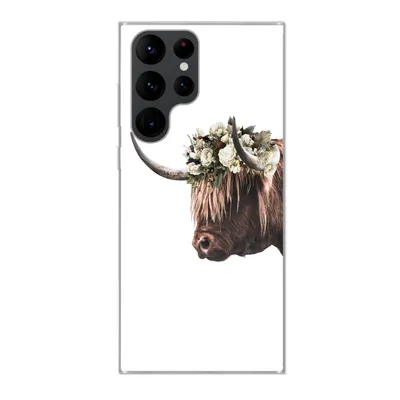 Produktbild von MuchoWow® Handyhülle Schutzhülle Hülle für Samsung Galaxy S22 Ultra Schottischer Highlander - Kuh - Rosen Silikon Softcase Handy Hülle - Abbildung