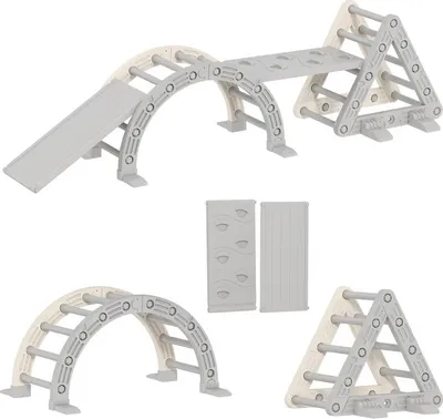 Immagine prodotto di Fortuna Lai Struttura per arrampicata indoor, triangolo per arrampicata 5 in 1 con scivolo, arco per arrampicata, incl. rampa doppia, parco giochi indoor per bambini dai 18 ai 48 mesi, grigio+bianco