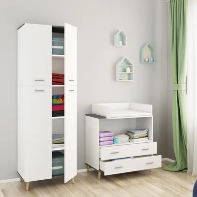 Produktbild von VCM Holz Kleiderschrank | 5 Fächer | Maße: H. 240 x B. 70 x T. 39 cm | 4 Drehtüren | Mehrzweckschrank | - Landos