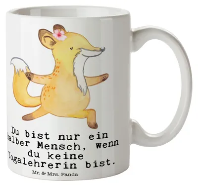 Produktbild von Mr. & Mrs. Panda Keramiktasse Yogalehrerin Herz - Weiß - Geschenk, Tasse, Becher, Trinkbecher, Kaffeetasse, kaffeebecher keramik, Teetasse