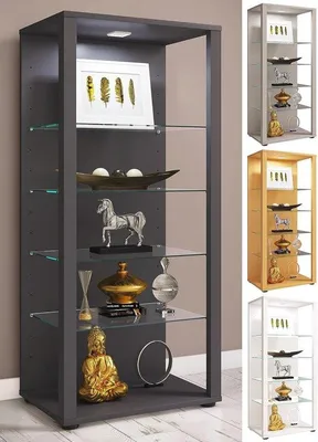 Produktbild von Famanu Vitrine mit Gläsernen Regalen - Stehende Showcase für Sammlerstücke - Weiße Vitrine