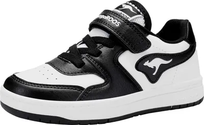 A studio shot of a single black and white sneaker.