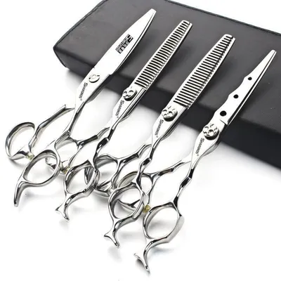 Produktbild von Friseurschere 6 Zoll Effilierschere Set 440C Edelstahl 30-35% Ausdünnungsrate 4 Stück
