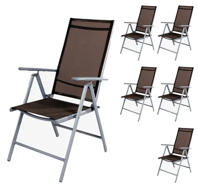 Produktbild von 6er Set Garten Klappstuhl Aluminium - Textilen Silbergrau/Schokobraun