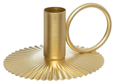 Produktbild von Atmosphera Kerzenhalter aus Metall, Schwarz-Gold, gerippte Basis, 10x5,5x11 cm