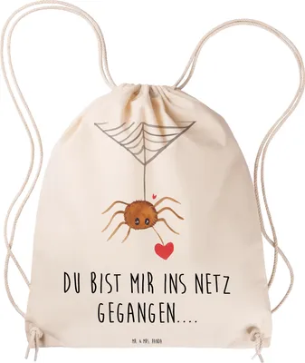 Produktbild von Mr. & Mrs. Panda Jutebeutel Spinne Agathe Liebe - Transparent - Geschenk, Verliebt, Liebesgeschenk, Liebesbeweis, wander rucksack, Beutel, Säckchen, Sportbeutel