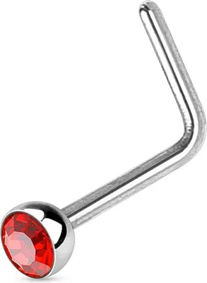 Produktbild von Autiga Nasenpiercing Stecker Nasenstecker Stift Nasen Piercing gebogen L-Form Zirkonia Kristall silber-rot 0,8 mm