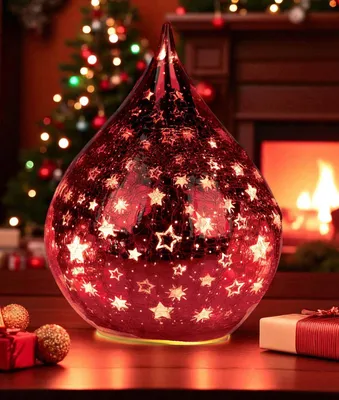 Produktbild von formano LED Deko Farbglas Tropfen Sterne Rot 25 cm Glasleuchte in Crackle-Optik