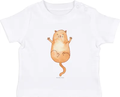 Produktbild von Mr. & Mrs. Panda Babyshirt Katze Umarmen 6. - 12. Monat - Weiß - Geschenk, Kinder Shirt, Cat, Mieze, Katzen,  T-Shirt, Baumwolle Baby, Öko, Cats