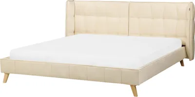 Obrázok produktu pre BELIANI Posteľ béžová zamatové čalúnenie 180 x 200 cm rám s prešívaným nastaviteľným čelom svetlé drevené nohy moderný štýl spálňa