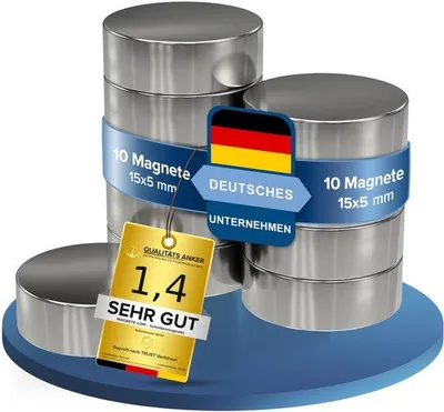 Produktbild von Runde Supermagnete 15x5mm silber stark 5kg Haltemagnet