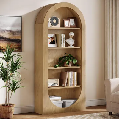 Image de Étagère bibliothèque à 5 niveaux, 180 cm de hauteur, à structure incurvée, avec étagères ouvertes. Étagère industrielle avec espace de rangement