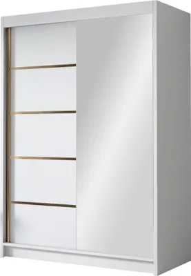 Produktbild von MIRJAN24 Schiebetürenschrank mit Spiegel Lungo III, Kleiderschrank mit Kleiderstange, mit zwei Schwebetüren, Garderobe (Farbe: Weiß)