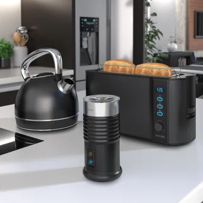 Produktbild von Arendo Frühstücks-Set in Schwarz matt - Wasserkocher / Toaster / Milchaufschäumer