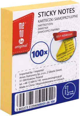 Zdjęcie produktu dla Bloczek samoprzylepny 40x50mm 100K żółty MemoBe