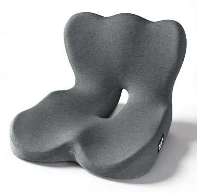Produktbild von Rücken- und Sitzkissen aus Memory-Schaum, ergonomisches Lendenkissen für Bürostühle und Autositze, rutschfestes Sitzkissen zur Linderung von Steißbeinschmerzen und zur Unterstützung des Rückens, dunkelgrau
