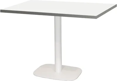 Produktbild von Tisch 120 x 70 cm – runde weiße Basis mit Edelstahlkanten